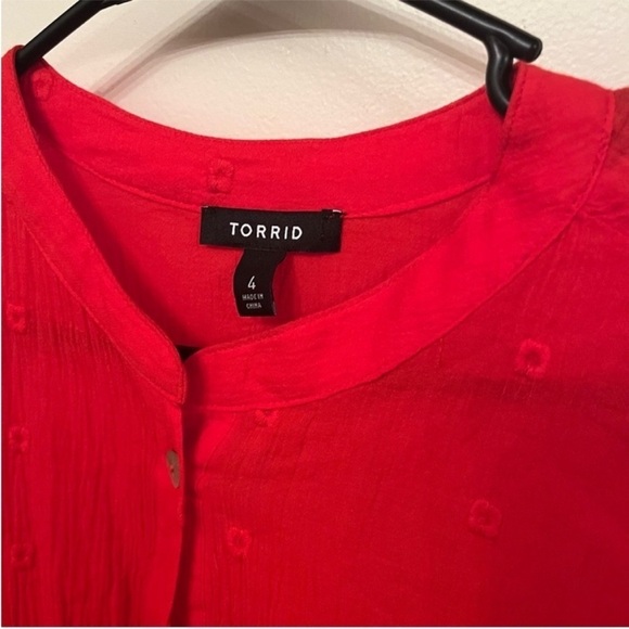Torrid Red Gauze Embroidered Jacket Blouse 4 - Picture 4 of 7